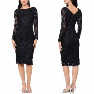 AQUA Long Sleeve Embroidered Formal Dress Black Size US 2